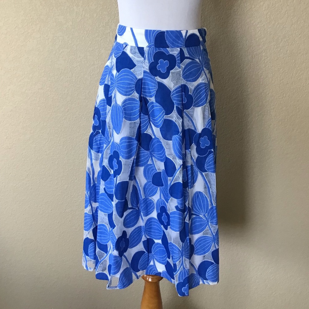 NWT Talbots Floral Full Skirt in Cobalt, Size 14